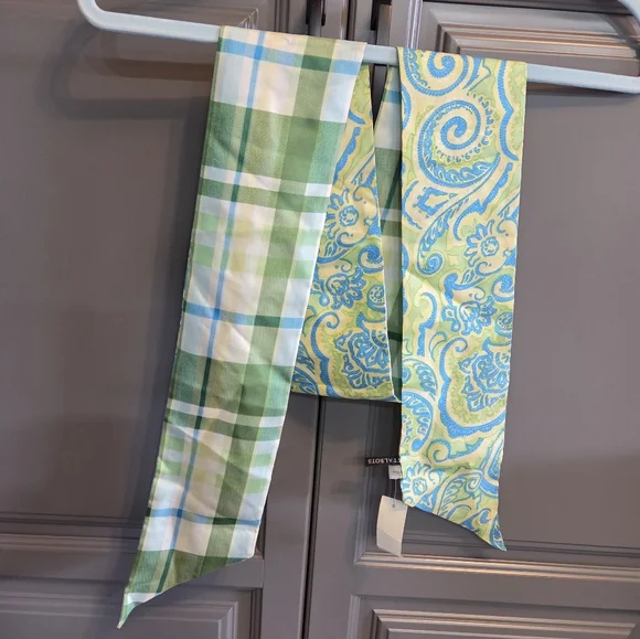 Talbots Blue and Lime Green Paisley Silk Scarf NWT - Picture 5 of 5